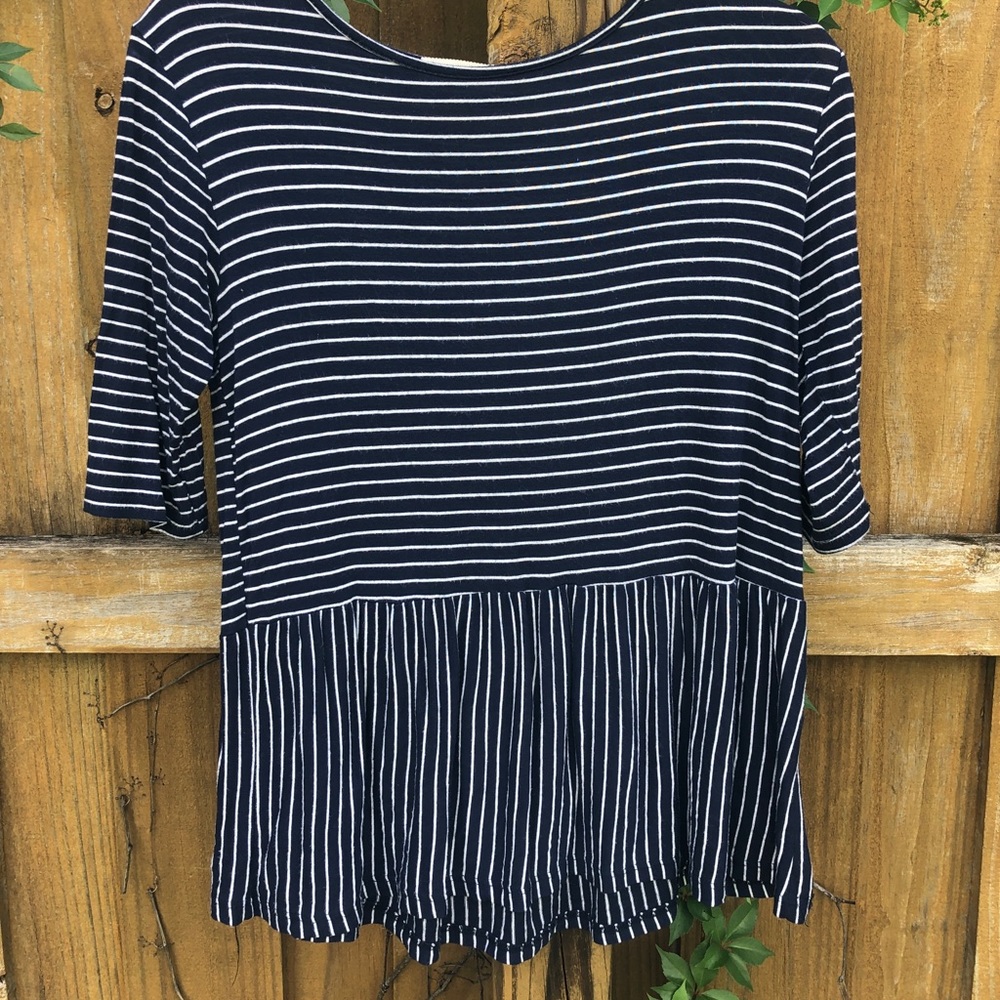 WOMANS PEPLUM NAVY & WHITE STRIPED TOP